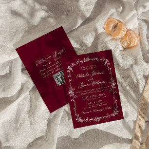 Convite de casamento em código QR floral vermelho