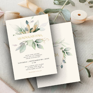 Convite de Casamento em Creme com Verde de Eucalip