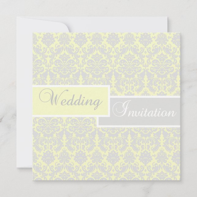 Convite de Casamento em Damasco Amarelo, Branco e  (Frente)