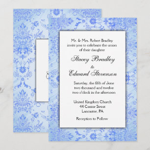 Convite de Casamento em Damasco Azul