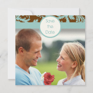 Convite de Casamento em Damasco Azul Água sobre Ma