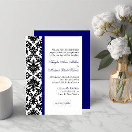 Convite de Casamento em Damasco Azul e Preto