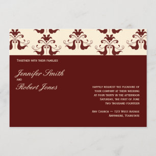 Convite de Casamento em Damasco Burgundy e Creme