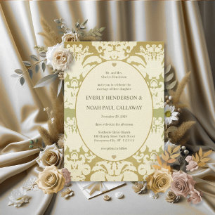 Convite de Casamento em Damasco Verde Lima