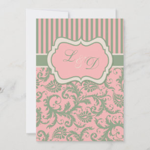 Convite de Casamento em Damask Listrado de Rosa, V