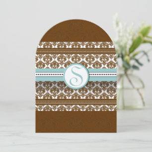 Convite de Casamento em Damask Marrom com Corte Az
