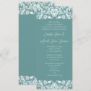 Convite de Casamento em Damask Moderno Vintage Azu