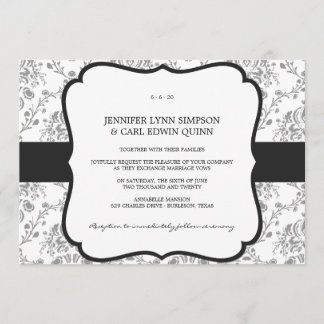 Convite de Casamento em Damask Vitoriano (Preto)