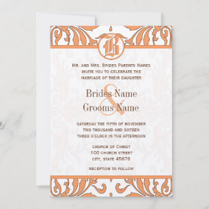Convite de Casamento em Damasko Coral e Marrom Vin
