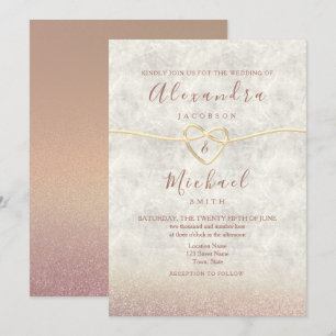 Convite de Casamento em Dourado Rosa Elegante