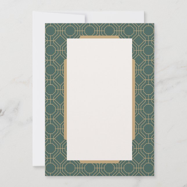 Convite de Casamento em Estilo Art Déco Verde e Do (Frente)