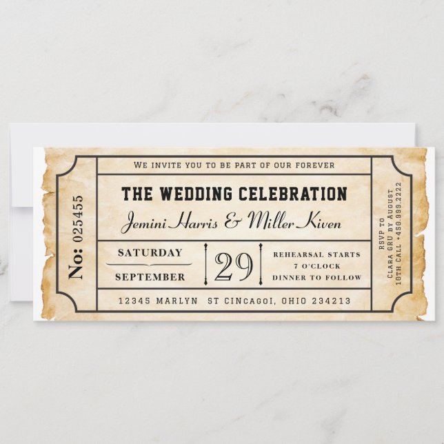 Convite de Casamento em Estilo Bilhete de Embarque (Frente)