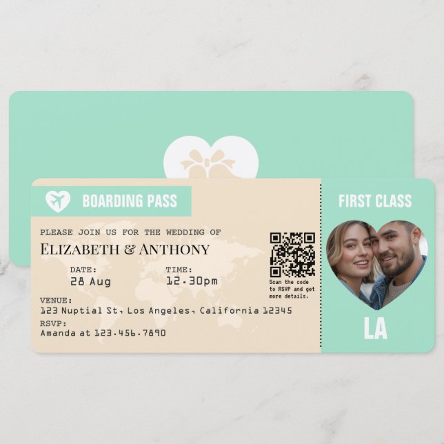 Convite de Casamento em Estilo Passagem de Embarqu (Frente/Verso)