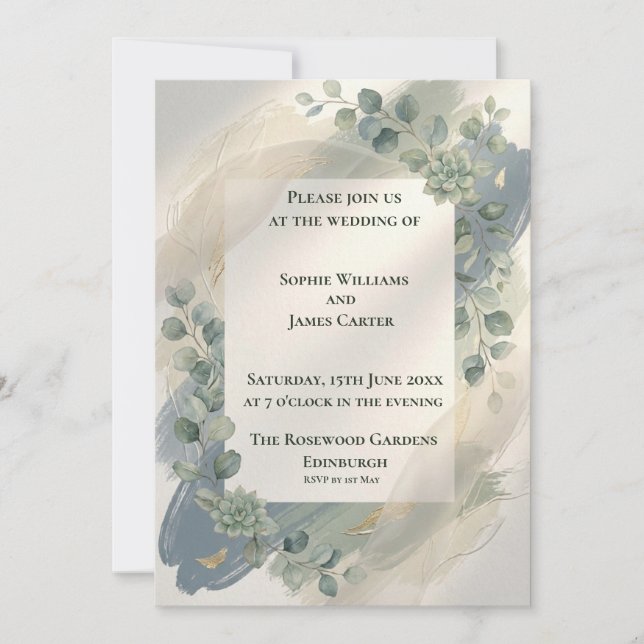 Convite de Casamento em Eucalipto Cinza Azul (Frente)