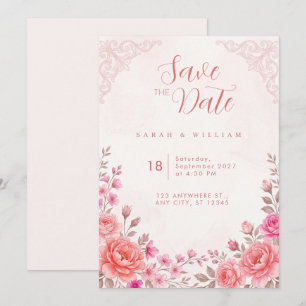 Convite de Casamento em Filigrana com Peônias Rosa