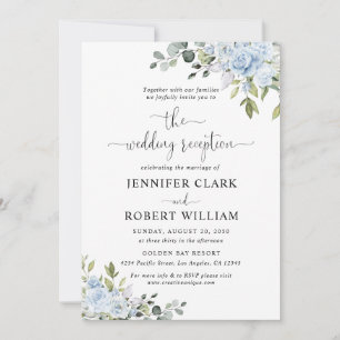 Convite de Casamento em Floral Azul Empoeirado com