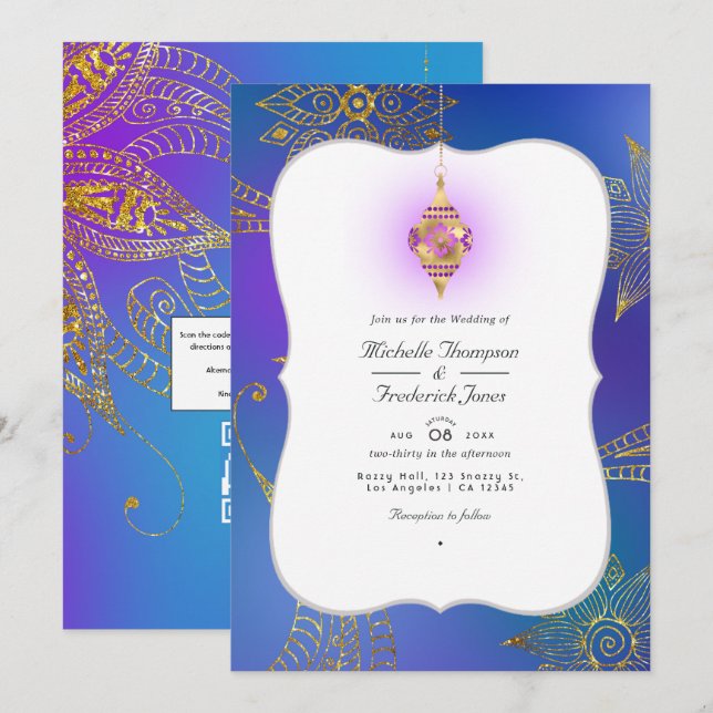Convite de Casamento em Folha de Ouro Arábico Boll (Frente/Verso)