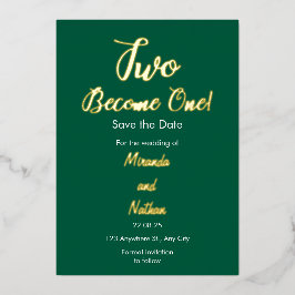 Convite de Casamento em Folha Dourada Verde Dois T