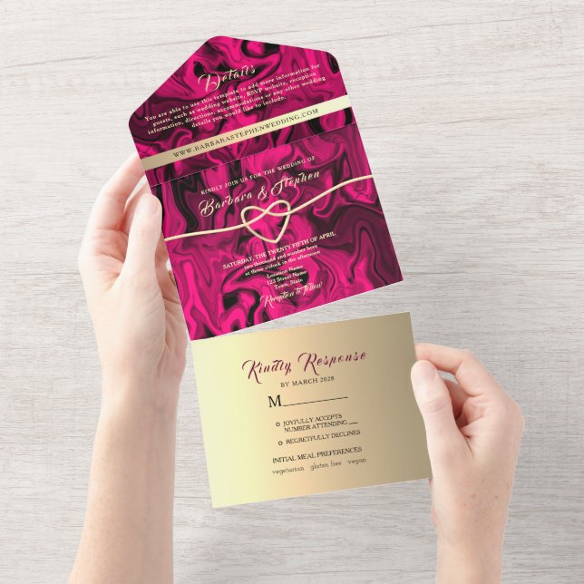 Convite de Casamento em Foto Dourada Fúcsia Ousada (Tearaway)