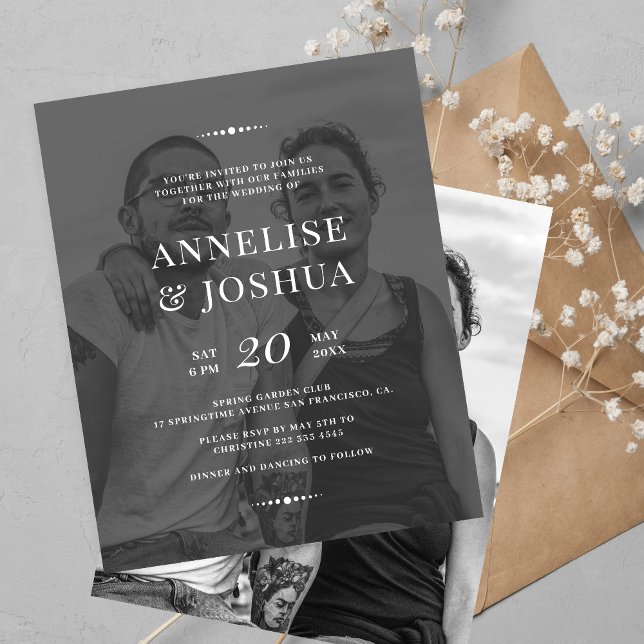 Convite de casamento em foto preto e branco modern (Criador carregado)