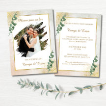 Convite de Casamento em Foto Verde e Dourado Elega