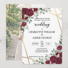 Convite de Casamento em Geometria Dourada e Rosa V