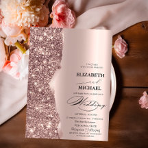 Convite de Casamento em Grafite Dourado Rosa Elega