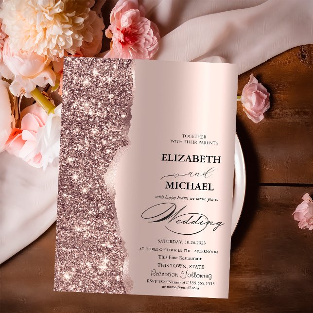 Convite de Casamento em Grafite Dourado Rosa Elega (Criador carregado)