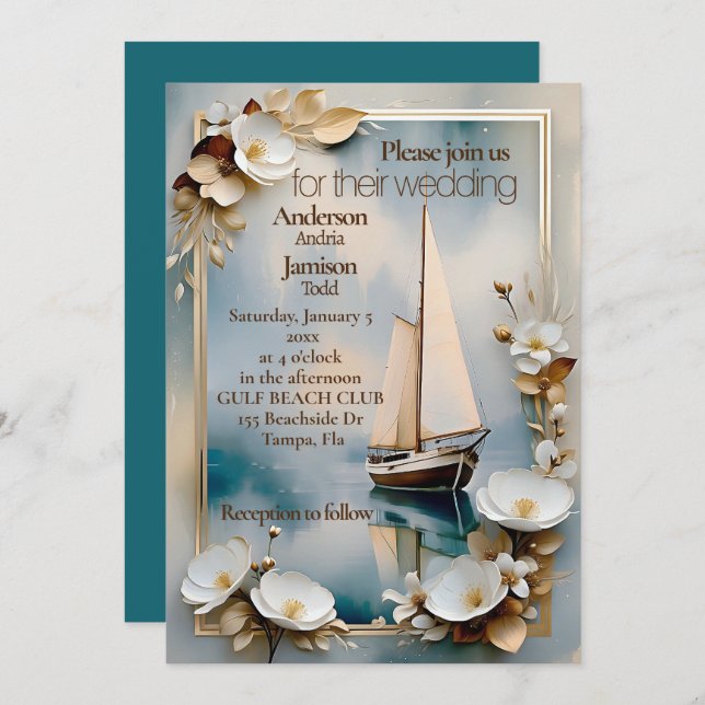 Convite de casamento em iate náutico (Frente/Verso)