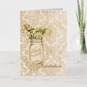 convite de casamento em jarra de pedreiro com dama