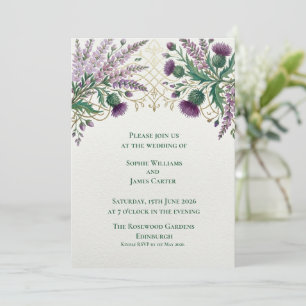 Convite de Casamento em Lavanda e Dourado com Card