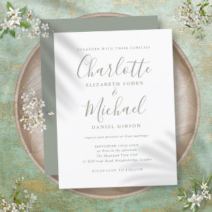 Convite de Casamento em Letra de Cursivo Verde Sag