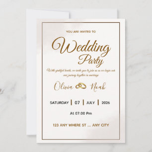 Convite de Casamento em Letra Dourada Elegante