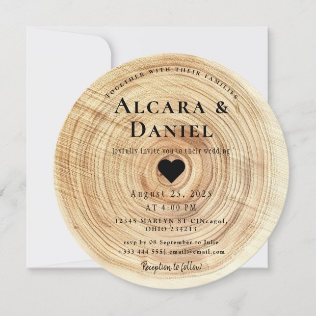 Convite de Casamento em Madeira Cortada Única Pers (Frente)