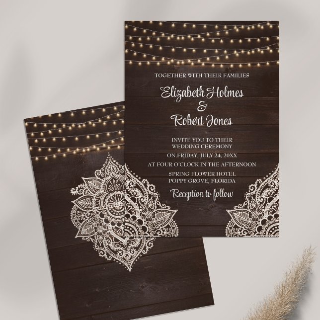 Convite de Casamento em Madeira Marrom Rústica (Brown Rustic Wooden Wedding Invitation on white table)
