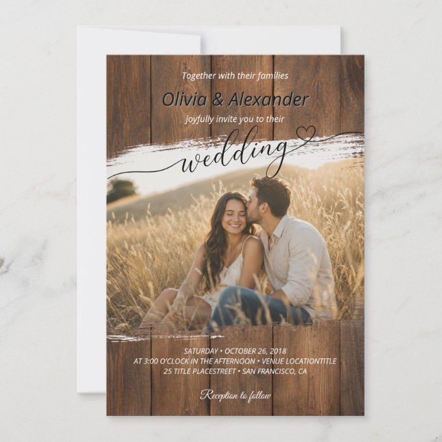 Convite de Casamento em Madeira Rústica com Foto (Frente)