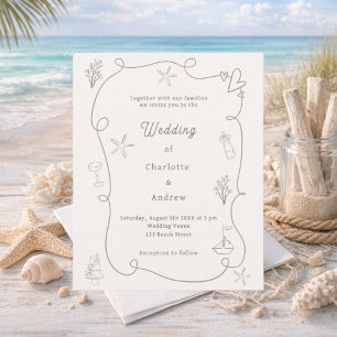 Convite de casamento em marfim areia da praia dese