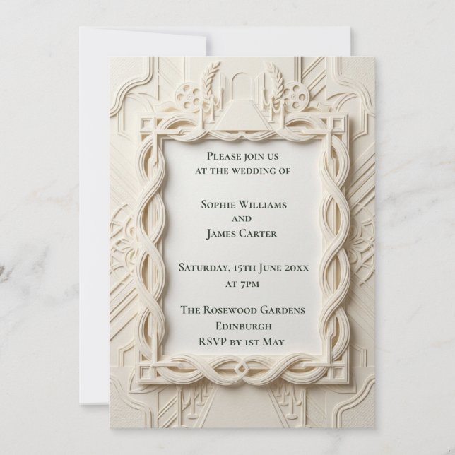 Convite de Casamento em Marfim Art Nouveau (Frente)