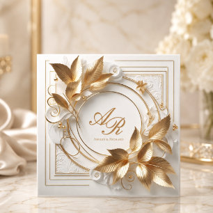 Convite de Casamento em Marfim e Dourado Elegante