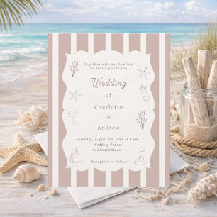 Convite de casamento em marfim e taupe de praia de