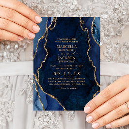 Convite de Casamento em Mármore Azul e Ágata Doura