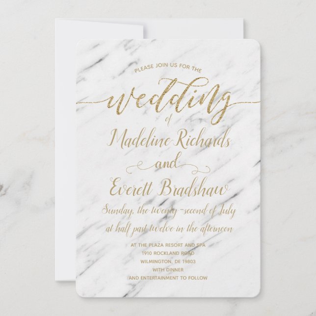 Convite de Casamento em Mármore Branco Elegante e  (Frente)
