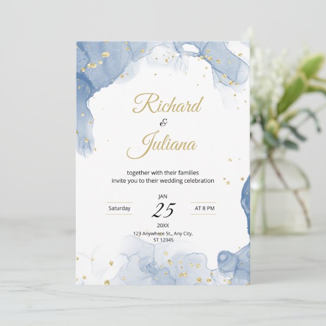 Convite de casamento em mármore Casamento moderno  (Em pé/Frente)