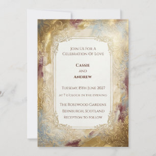 Convite de Casamento em Mármore Dourado Vintage