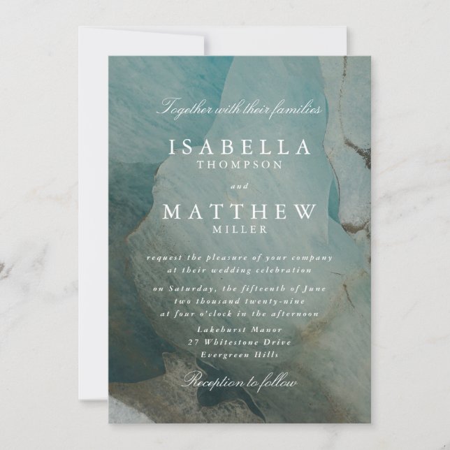 Convite de Casamento em Mármore Esmeralda Elegante (Frente)
