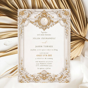 Convite de Casamento em Moldura Barroca em Ouro e