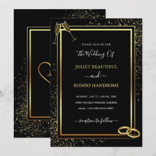 Convite de Casamento em Moldura com Brilho Preto e