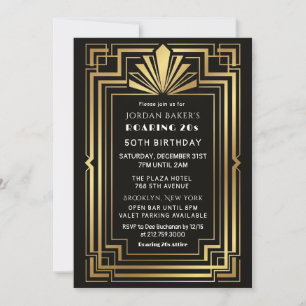 Convite de Casamento em Moldura Dourada Art Deco P