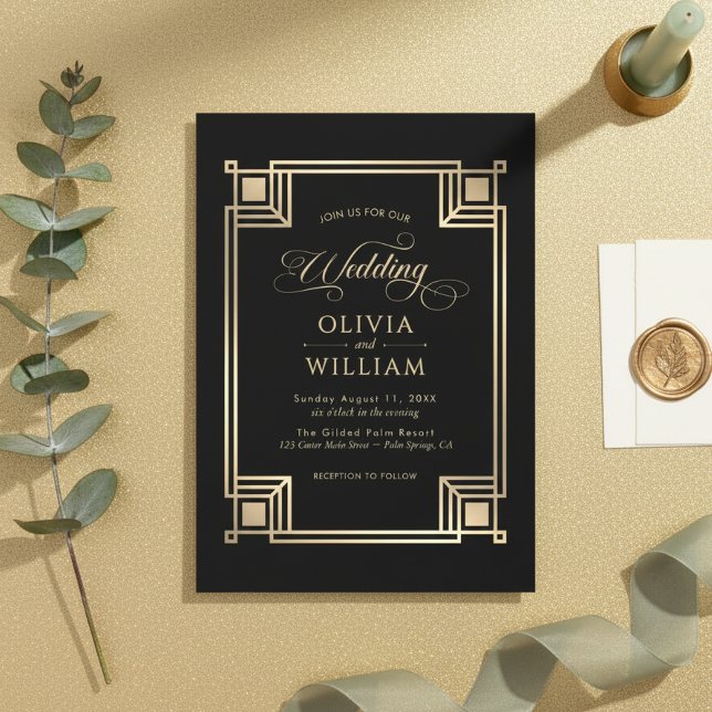 Convite de Casamento em Moldura Dourada Vintage Ar (Criador carregado)