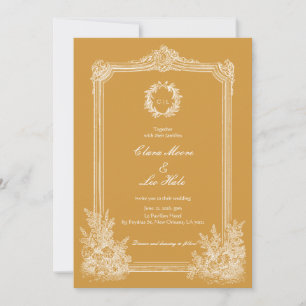 Convite de Casamento em Moldura Ornata Amarelo Mos